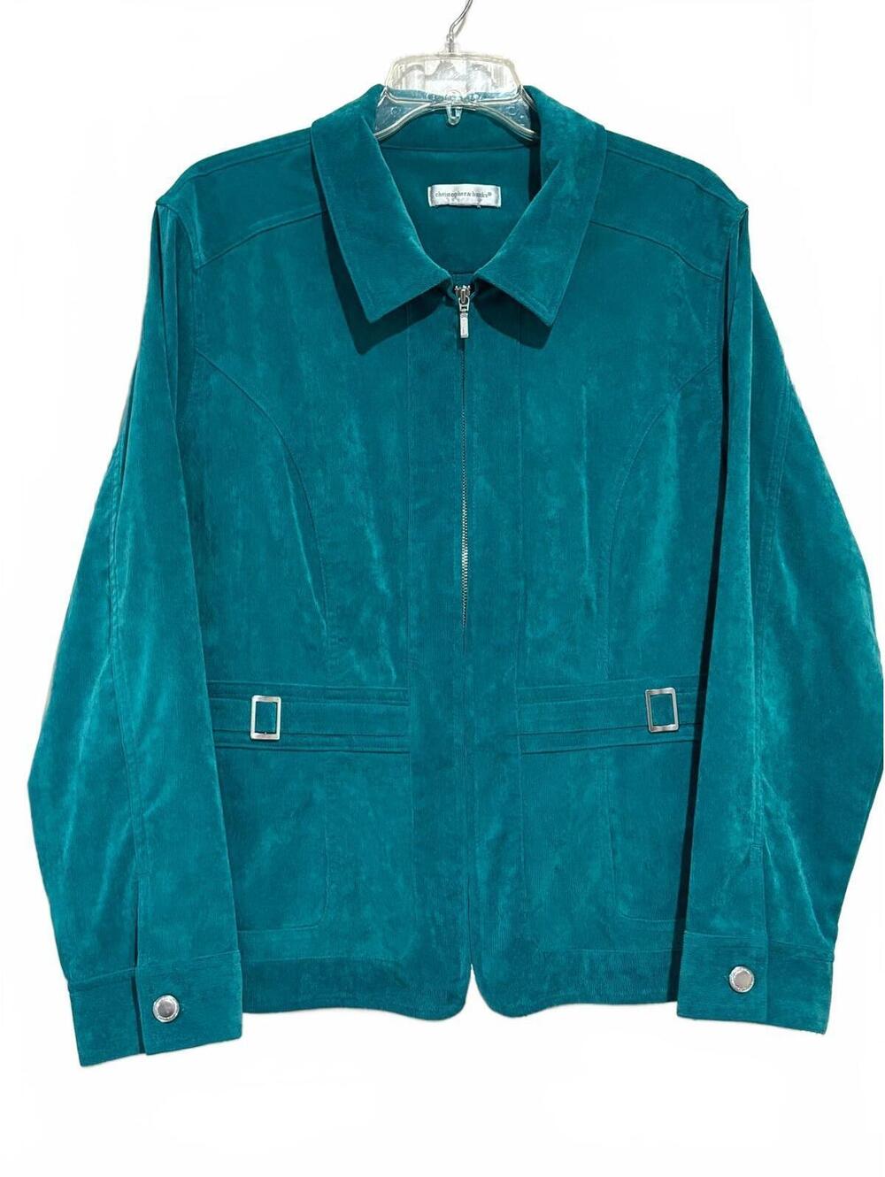christopher& banks Teal Green Corduroy Jacket with Silver Buckle Detail